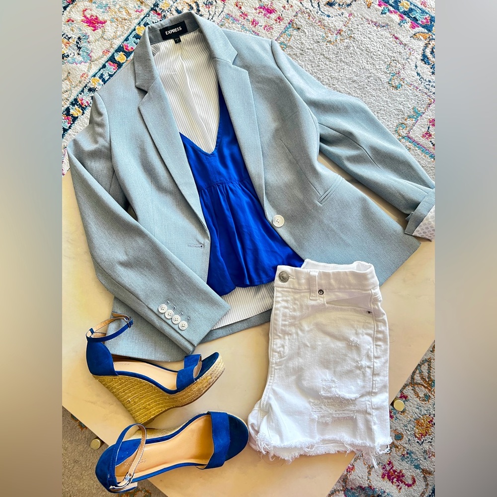 Express Light Blue Fitted Blazer